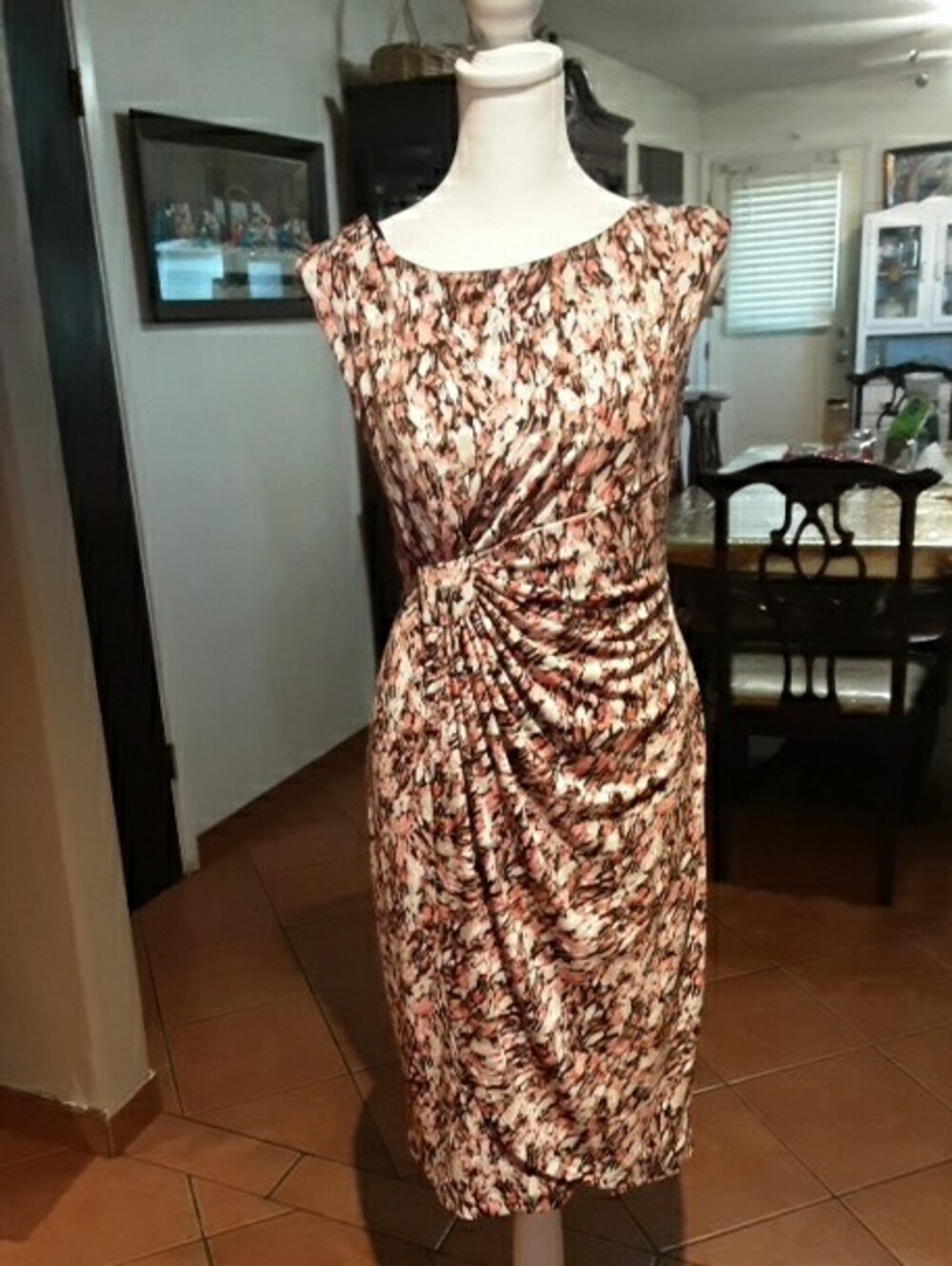 connected apparel Printed Sleeveless Midi Dress in Pink and Brown